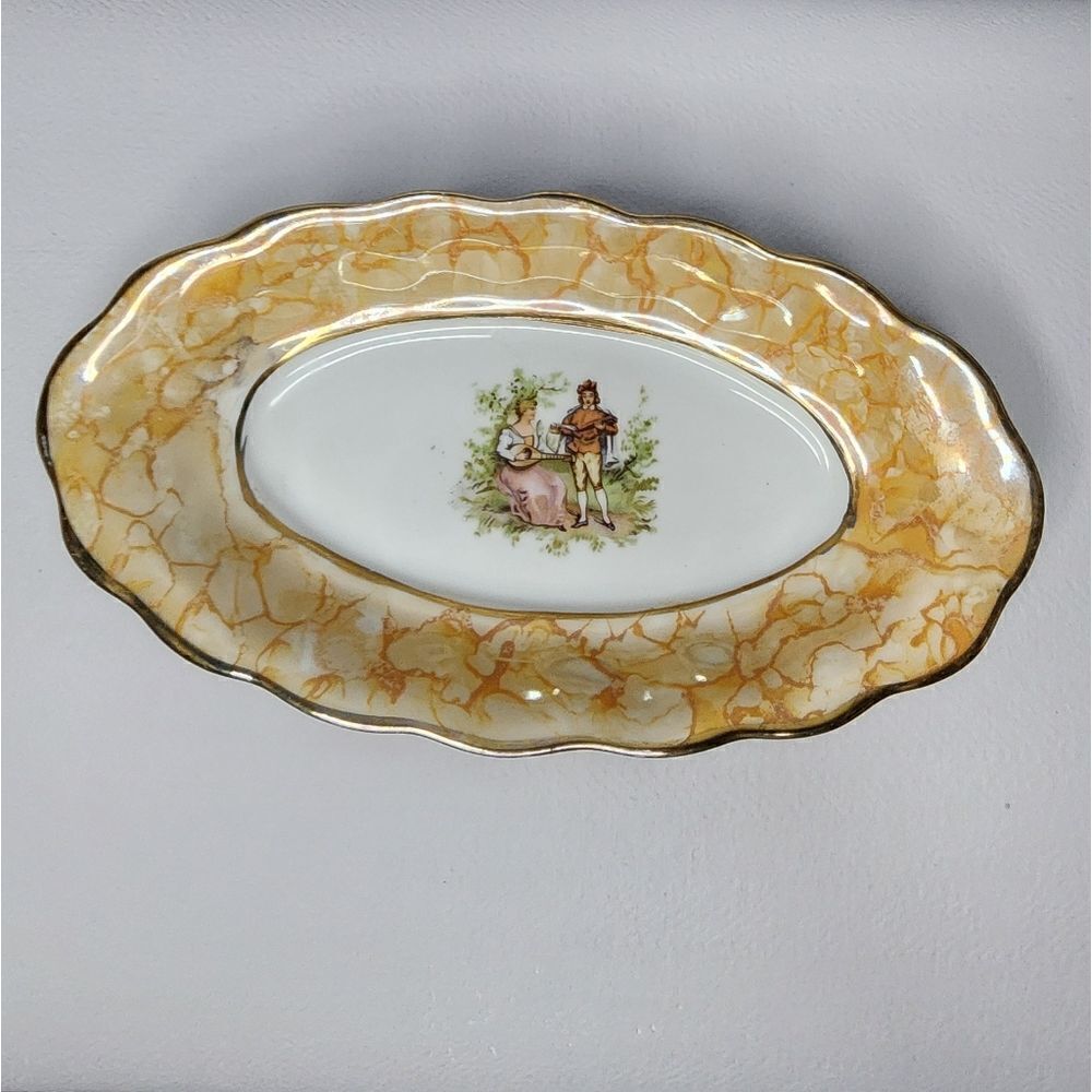 VINTAGE Favolina Made In Poland PLATE OR VANITY TRAY GOLD RIM HAND PAINTED